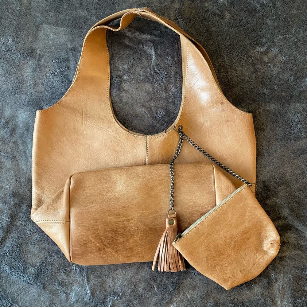 NWOT Genuine Leather Slouchy Tote Bag + Matching Coin Purse